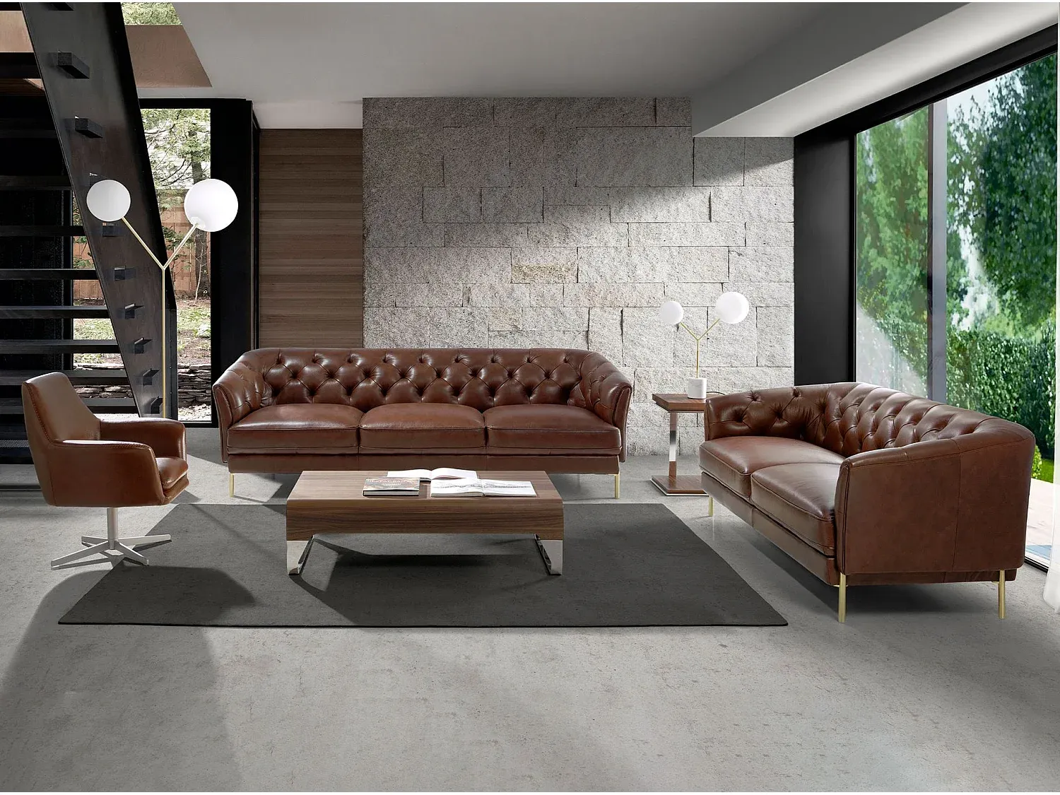 Moderner Ecktisch aus Nussbaumholz für Wohnzimmer