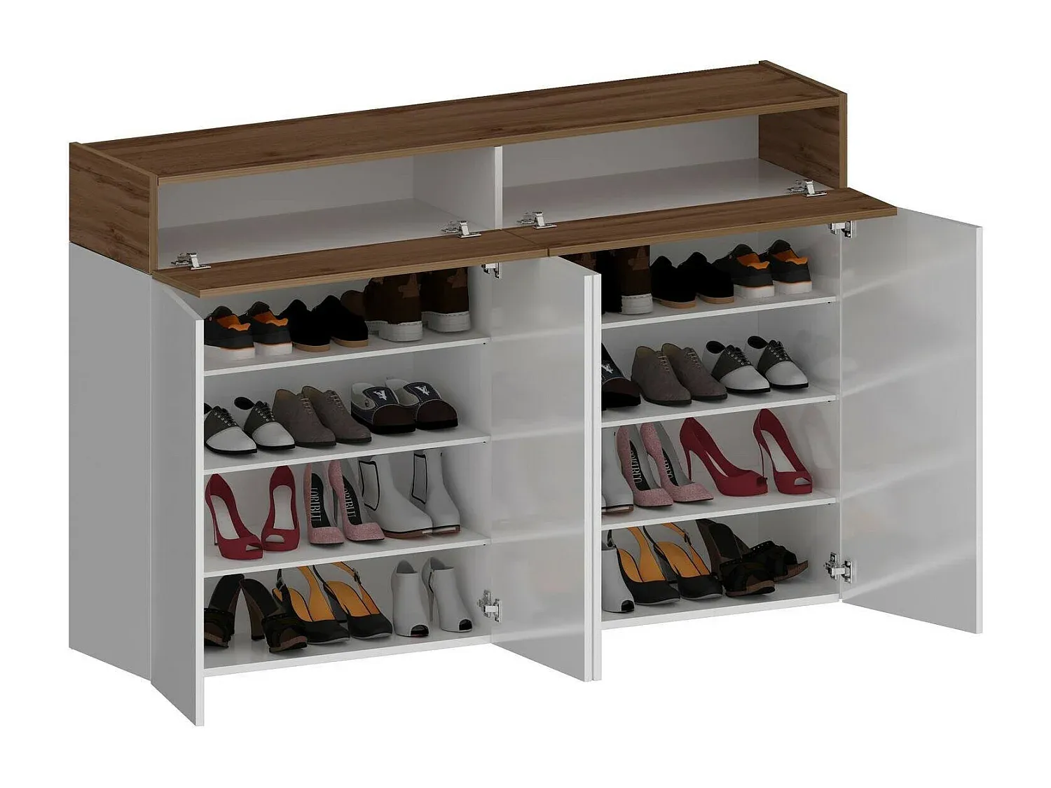 Platzsparendes Schuhregal mit 6 Türen, multifunktionale Garderobe, 154 x 38 x 100 cm, Weiß/Eiche