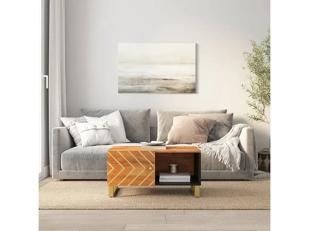 Moderner Couchtisch aus Massivholz in Braun und Schwarz 80x50x40 cm