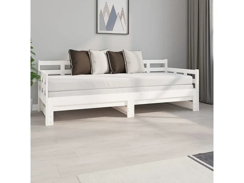 Ausziehbares Tagesbett aus Massivholz in Weiß 160x200 cm