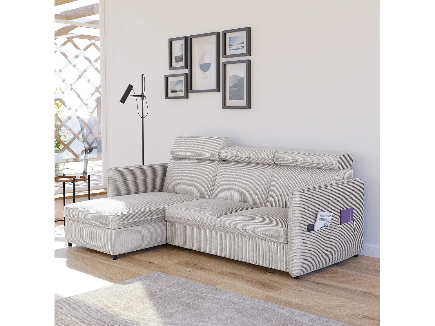 Umkehrbares Ecksofa in Beige mit vielseitigem Stoff