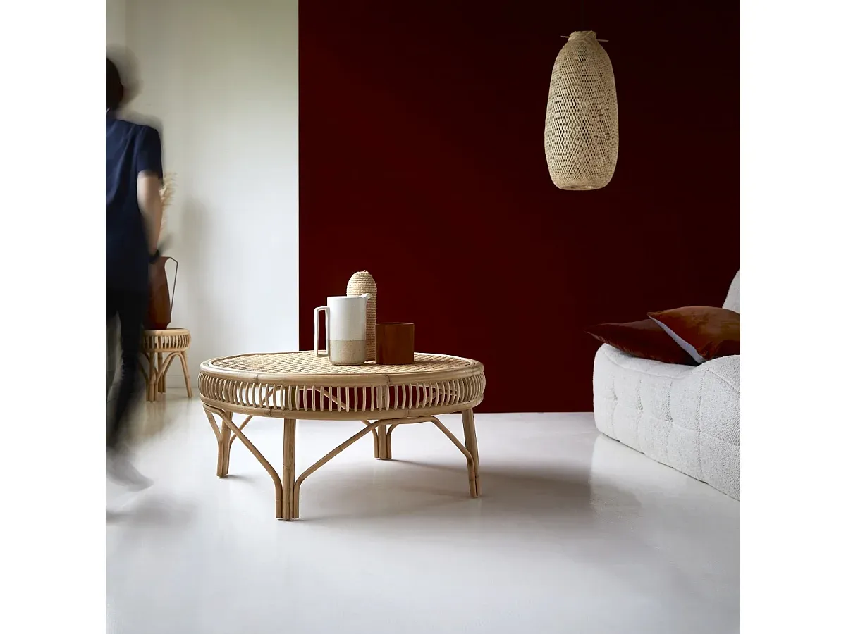 Moderner Rattanstab Couchtisch 90 cm