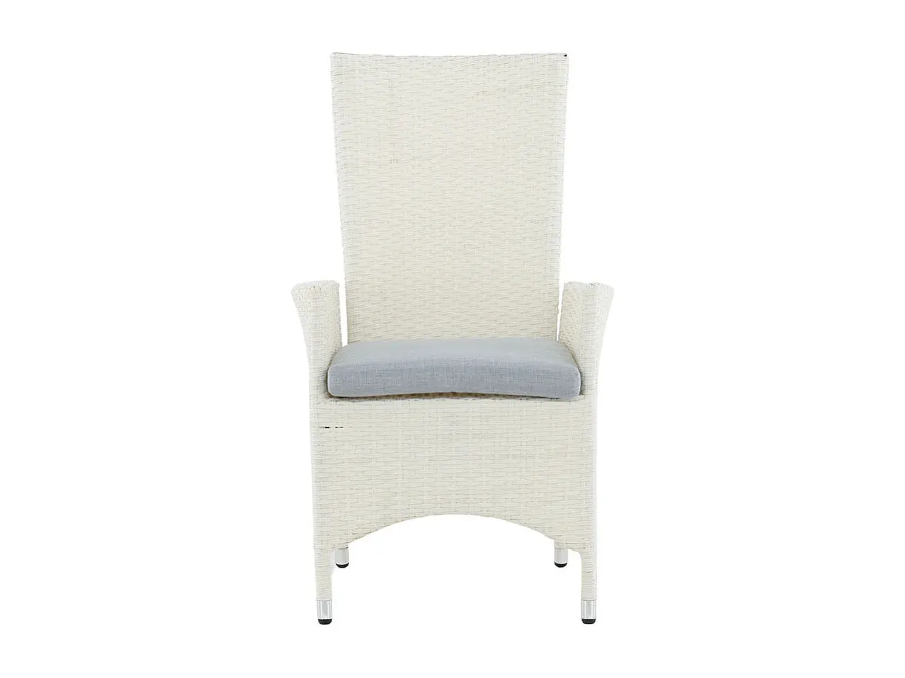 Verstellbarer Gartenstuhl mit Armlehnen und Kissen, weiß-grau