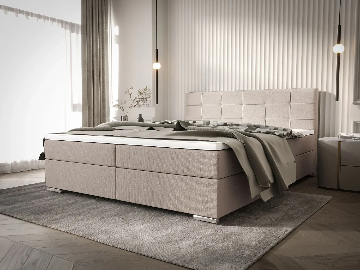 Komfortables Boxspringbett mit Stauraum 140x200 Beige