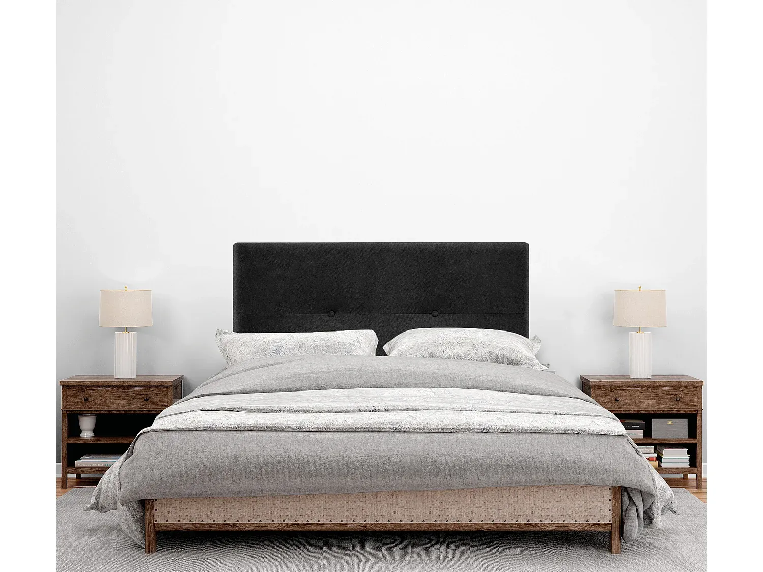 Kopfteil aus Stoff mit Knöpfen und Beinen, 90x105cm, Schwarz