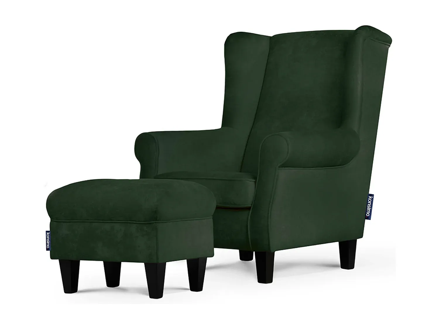 Gemütlicher Ohrensessel mit Hocker in Grün
