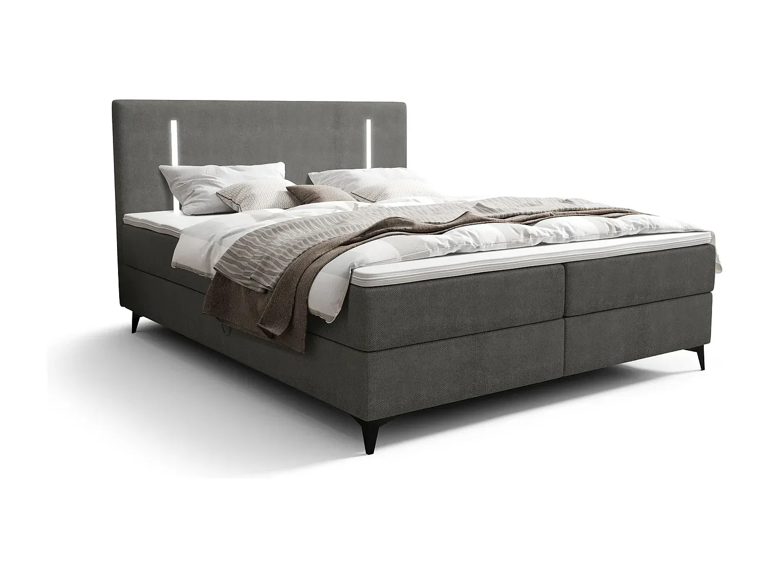 Boxspringbett mit Bettkasten und Topper, 160x200 cm, Grau
