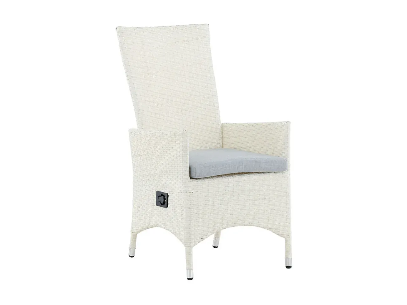 Verstellbarer Gartenstuhl mit Armlehnen und Kissen, weiß-grau