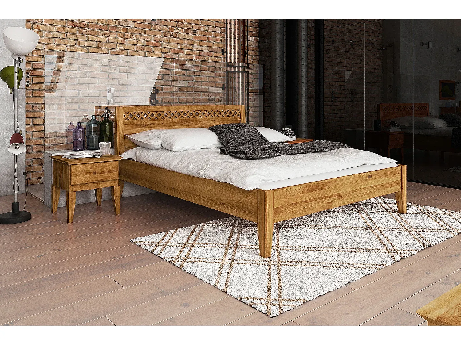 Massivholz-Doppelbett 140x200 cm aus Eichenholz