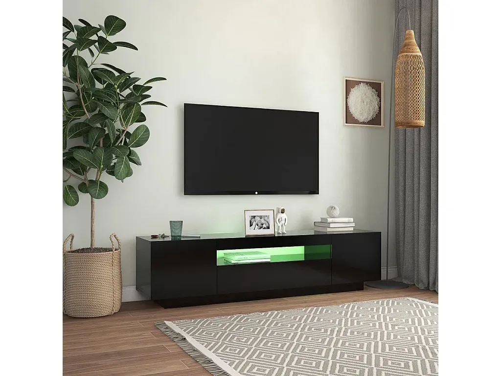 Moderner TV-Schrank mit LED-Beleuchtung, Schwarz, 160x35x40 cm