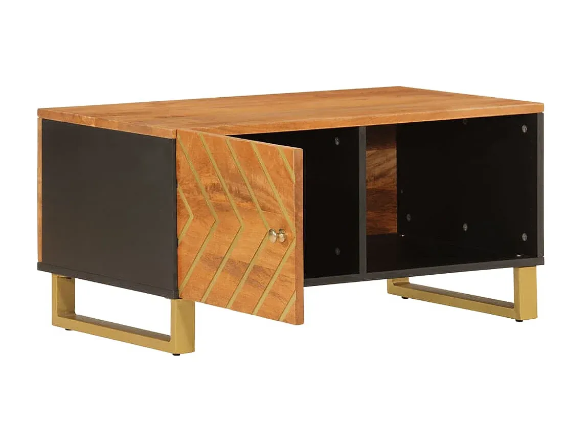 Moderner Couchtisch aus Massivholz in Braun und Schwarz 80x50x40 cm