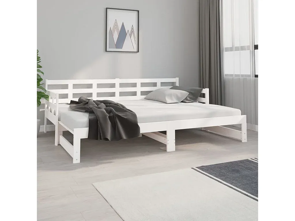 Ausziehbares Tagesbett aus Massivholz in Weiß 160x200 cm