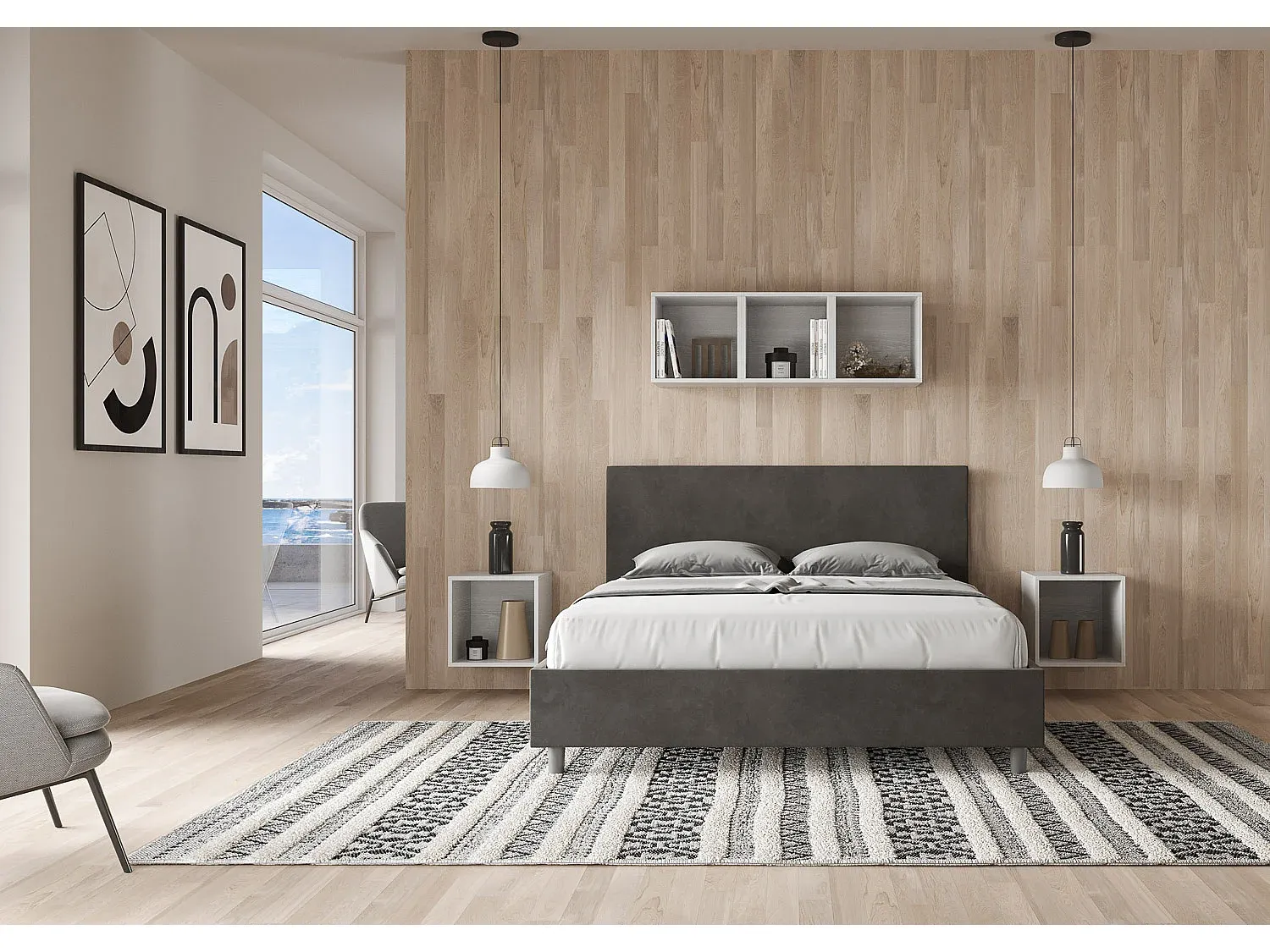 Polsterbett mit Bettkasten 160x190 cm in Grau