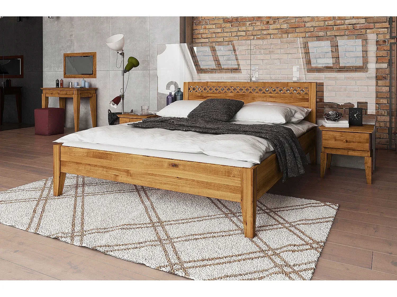 Massivholz-Doppelbett 140x200 cm aus Eichenholz