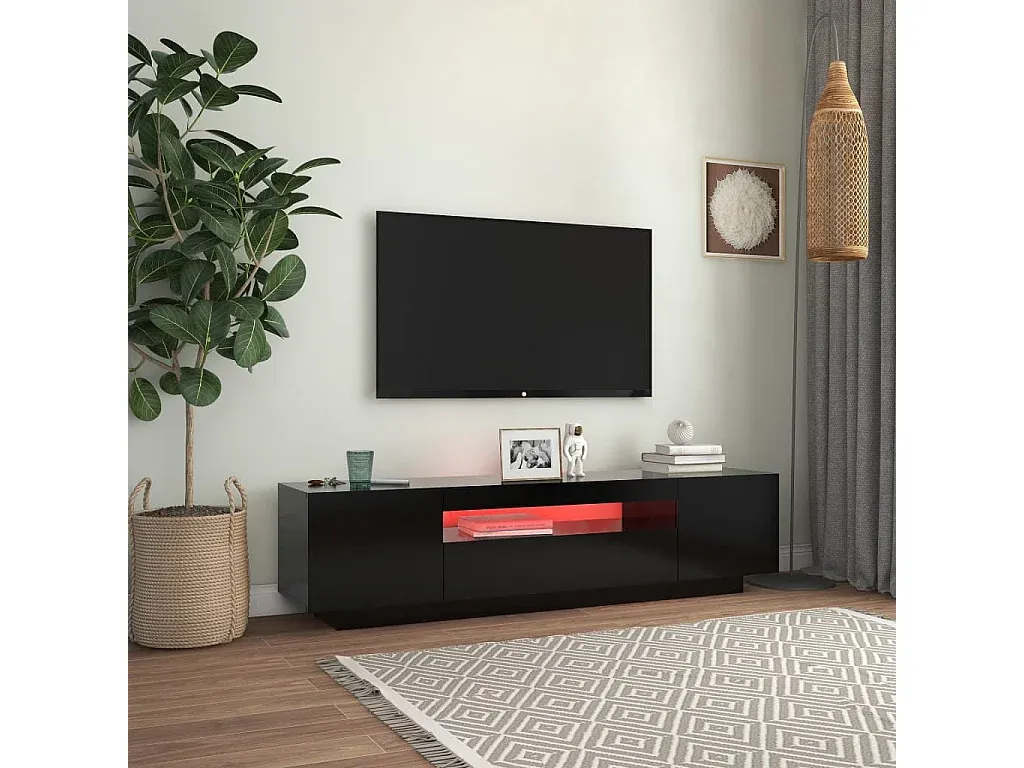Moderner TV-Schrank mit LED-Beleuchtung, Schwarz, 160x35x40 cm