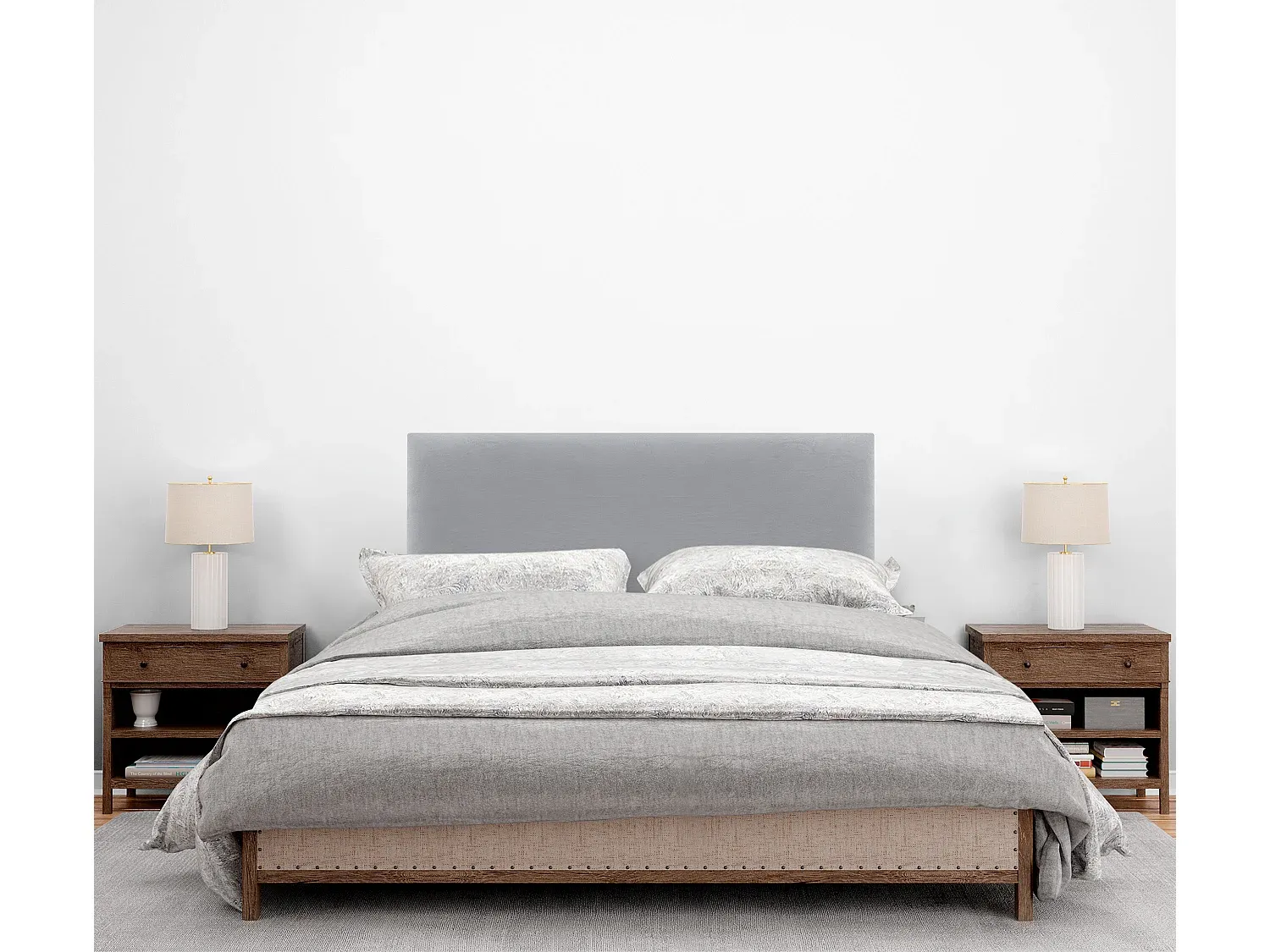 Gepolstertes Samt-Kopfteil, 105 x 50 cm, Hellgrau