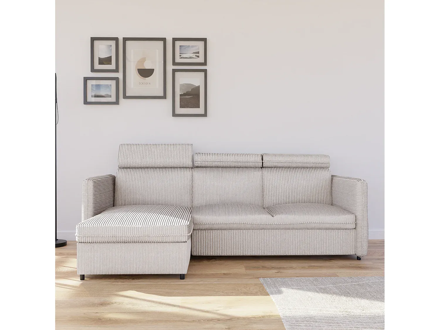 Umkehrbares Ecksofa in Beige mit vielseitigem Stoff