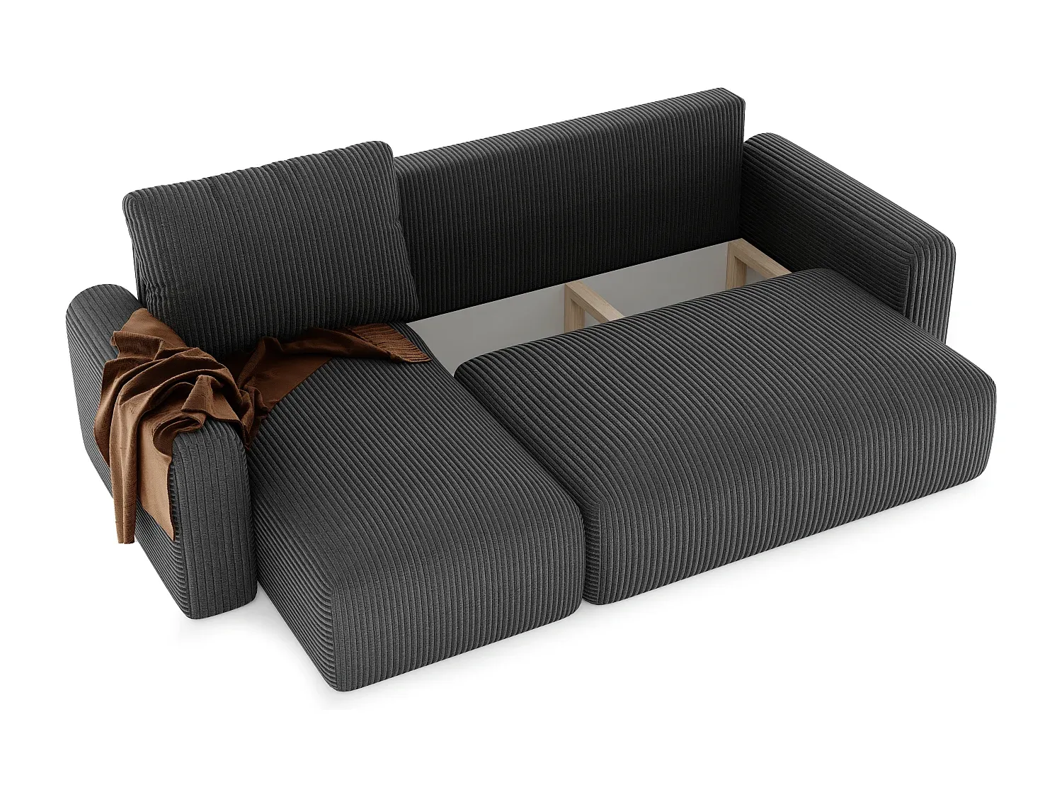 Ecksofa mit Schlaffunktion aus schwarzem Stoff