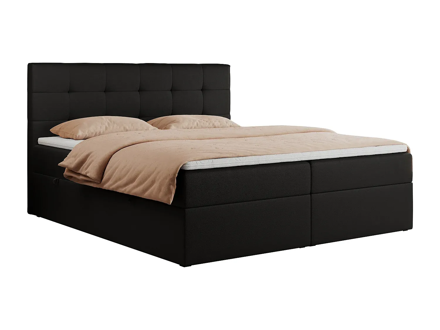 Luxuriöses Boxspringbett mit Stauraum und gestepptem Kopfteil - 180x200 cm - H3 - Kunstleder Schwarz