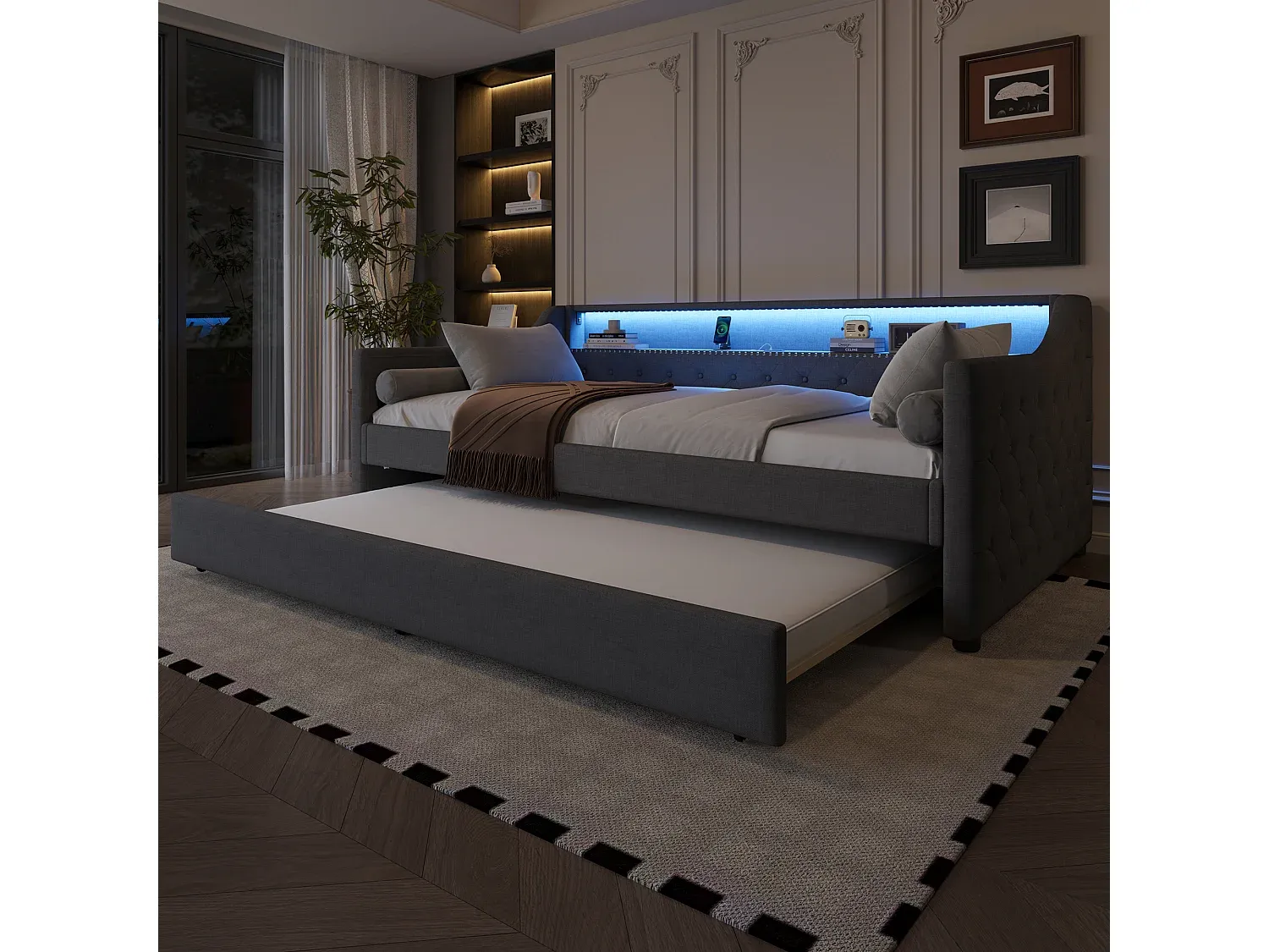 Komfortables Schlafsofa mit LED und USB-Anschluss, 90x200 cm, grau