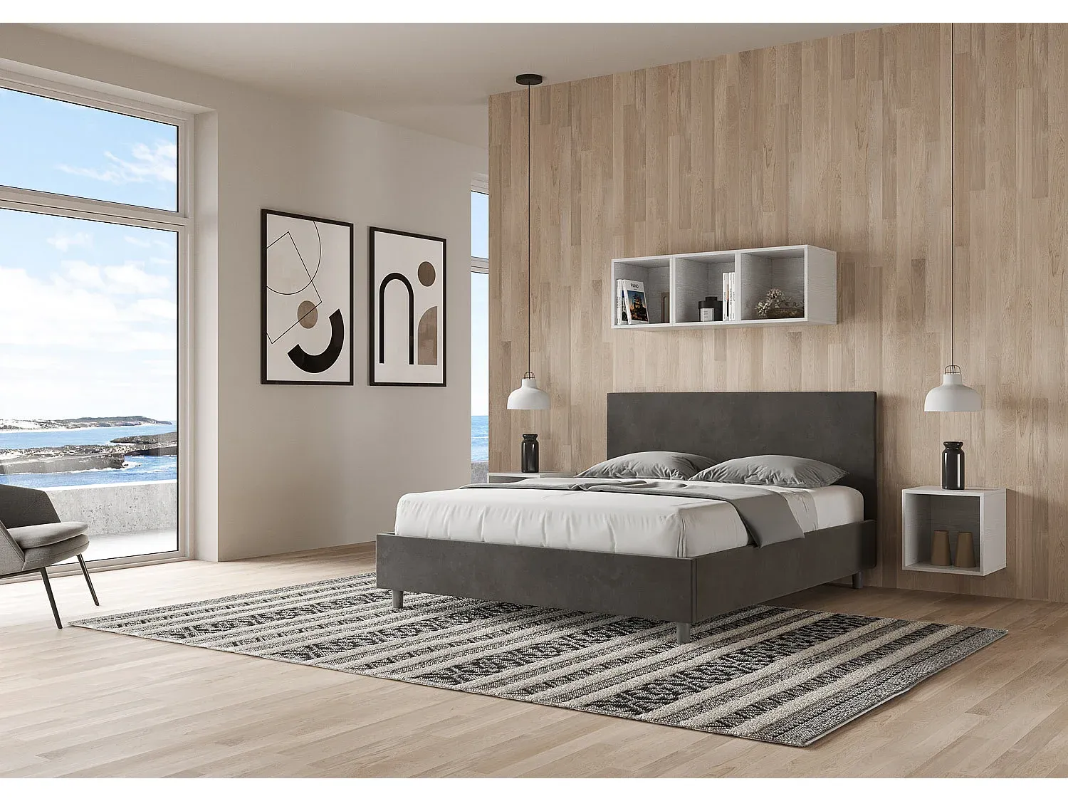 Polsterbett mit Bettkasten 160x190 cm in Grau