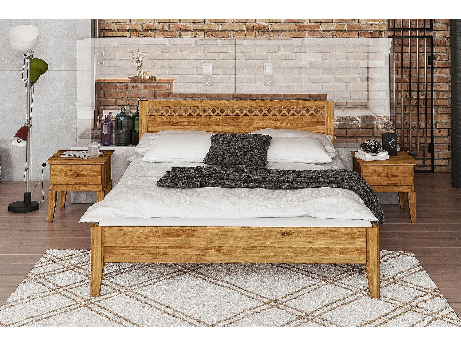 Massivholz-Doppelbett 140x200 cm aus Eichenholz