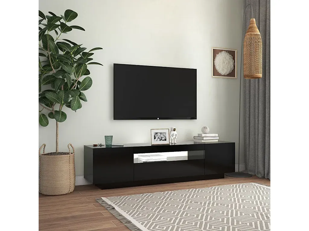 Moderner TV-Schrank mit LED-Beleuchtung, Schwarz, 160x35x40 cm