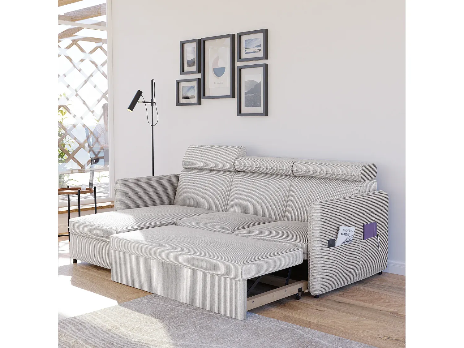 Umkehrbares Ecksofa in Beige mit vielseitigem Stoff