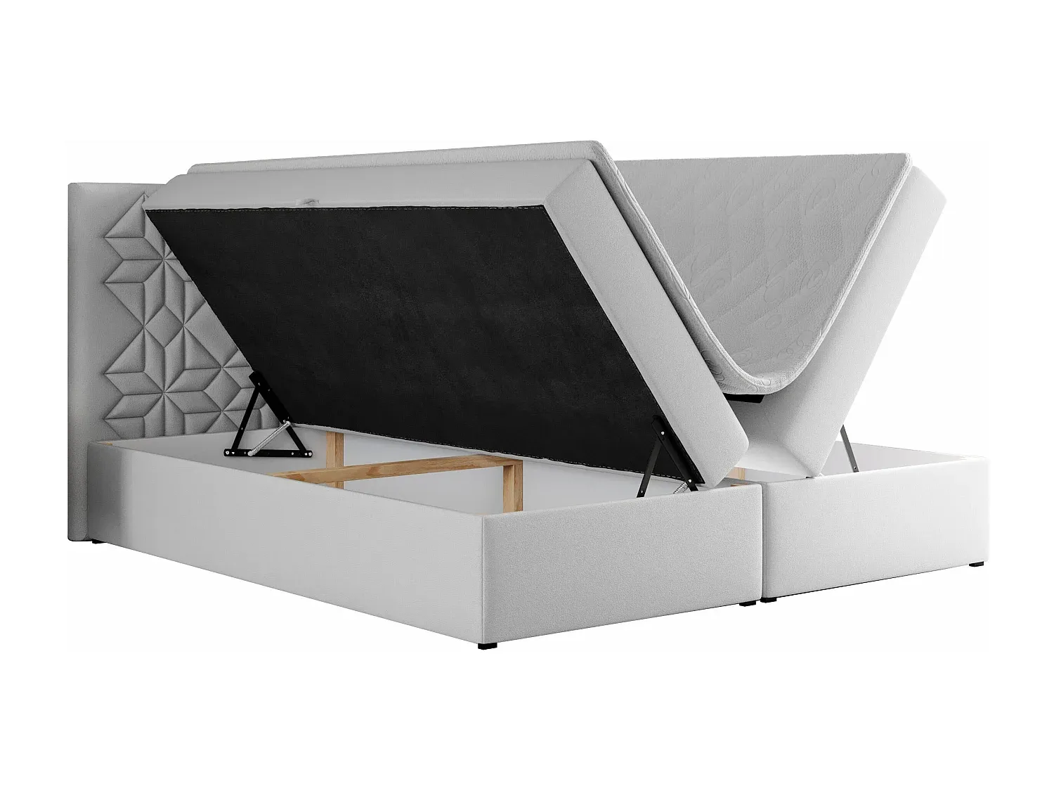 Boxspringbett mit gesteppter Rückenlehne und Stauraum, 7-Zonen-Multipocket-Matratzen, 120x200 cm, H3, Kunstleder Weiß