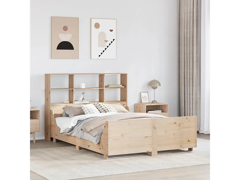 Holzbett mit integriertem Regalsystem 150x200 cm