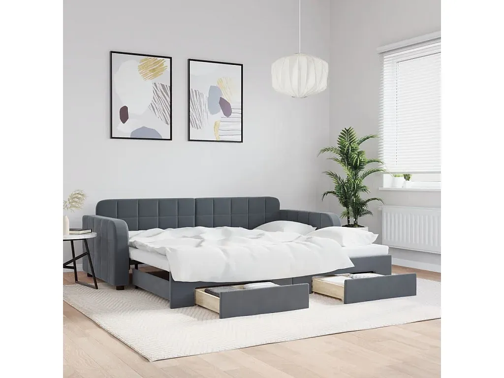 Ausziehbares Tagesbett mit Stauraum in Dunkelgrau Samt 90x190 cm
