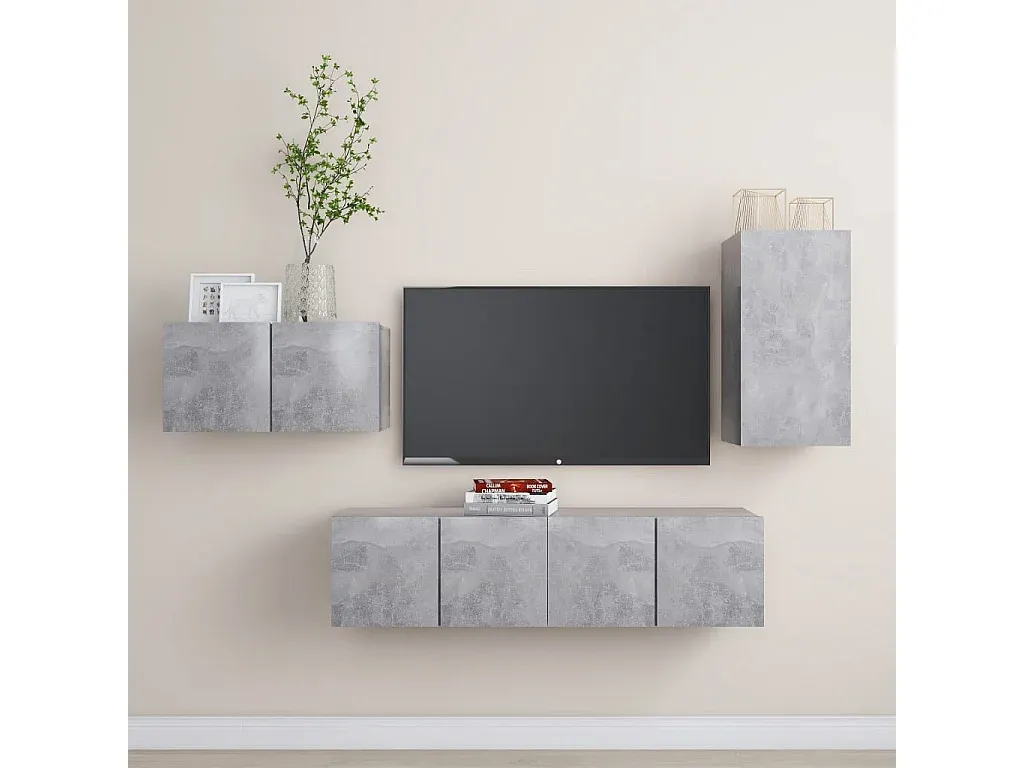 Modernes TV-Schrank-Set in Betongrau, 4-teilig