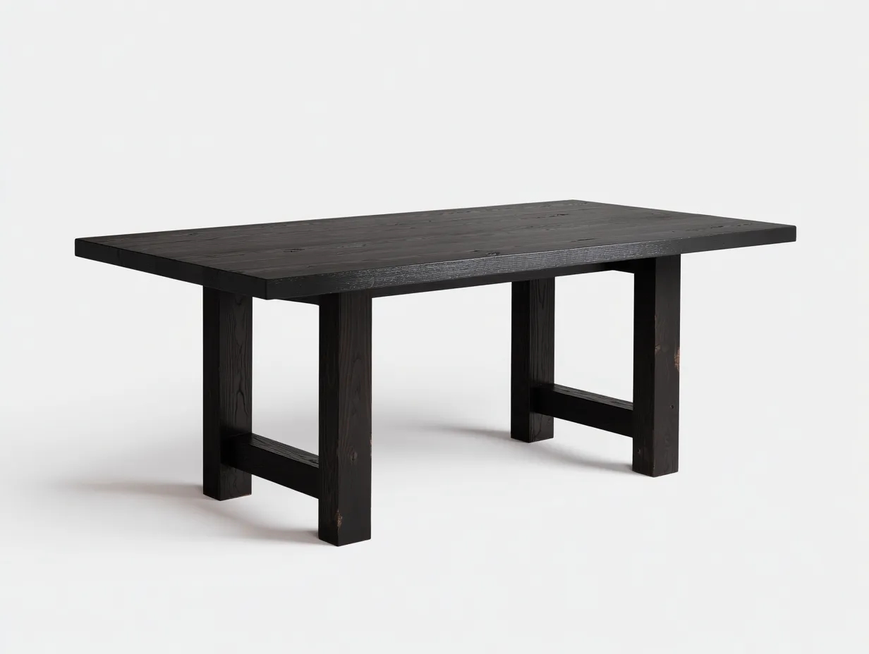 Mesa de comedor de madera maciza 220 x 98 x 76 cm - negro intenso - para comedor familiar - estilo sobrio estructural