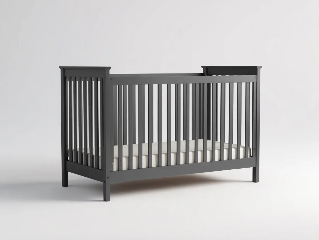 Cuna de bebé de madera 123 x 66 x 95 cm - gris grafito - estructura con barrotes para dormitorio infantil
