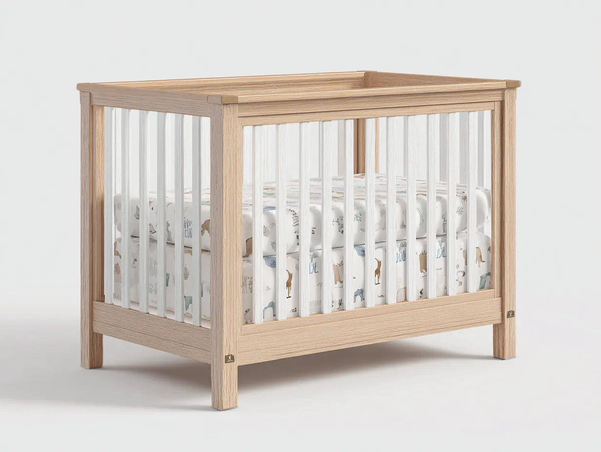 Cuna para bebé en madera natural 122 x 64 x 88 cm - blanco y roble claro - diseño escandinavo para habitación infantil