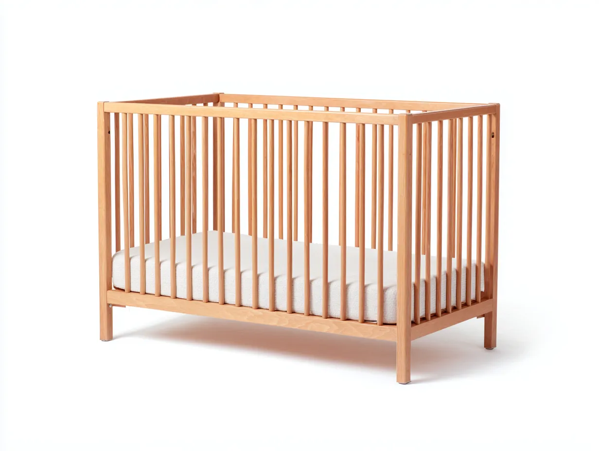 Cuna infantil de madera natural 125 x 67 x 90 cm - acabado miel - diseño depurado para dormitorio de bebé