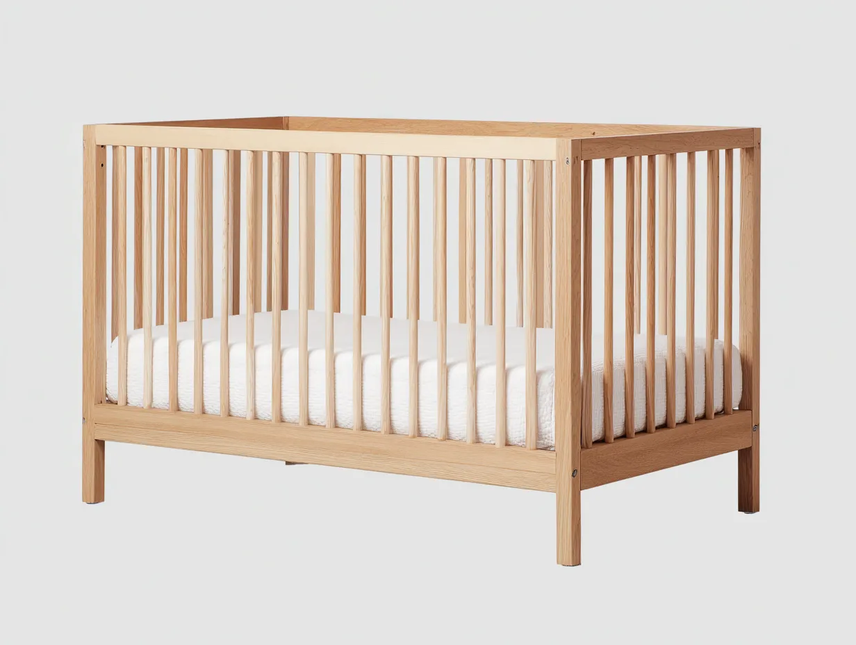 Cuna de bebé rectangular de madera 126 x 68 x 89 cm - roble claro - estilo funcional para habitación infantil