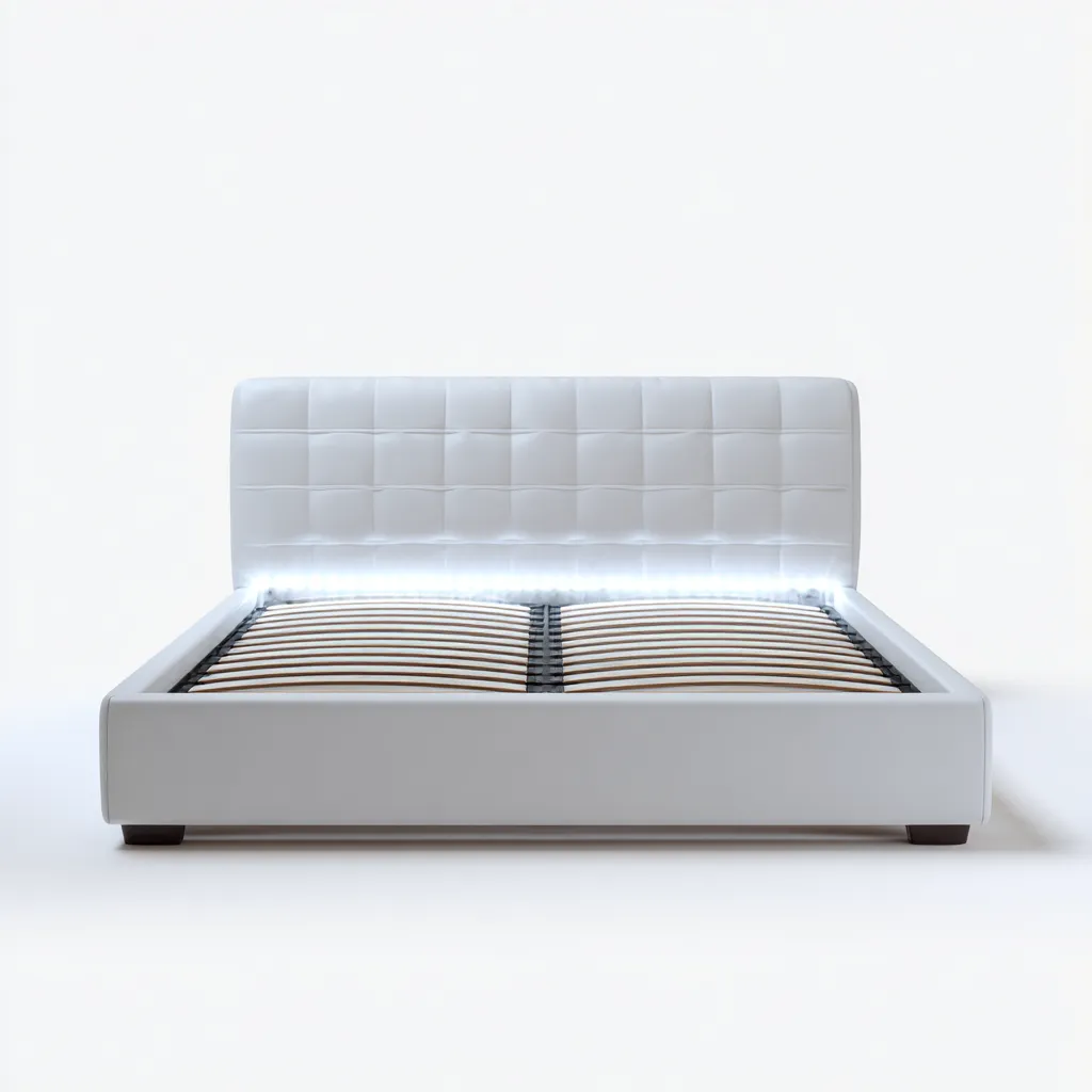 Lit double cuir synthétique rembourré avec LED 200x160x115 cm - Blanc - Design contemporain-Pineupbay