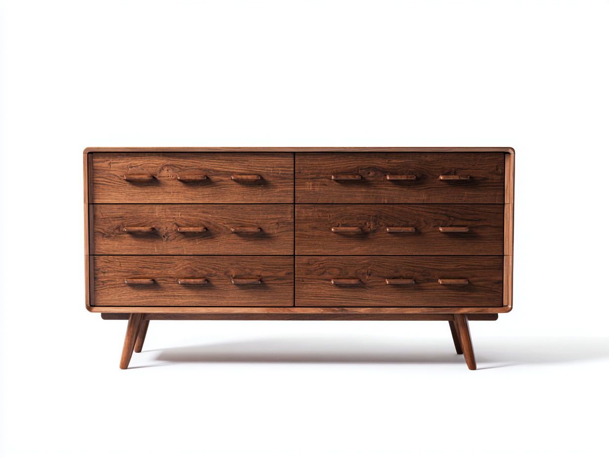 Cassettiera - legno massello - 154x47x81 cm - marrone - stile mid-century moderno arrotondato-Vivaihome
