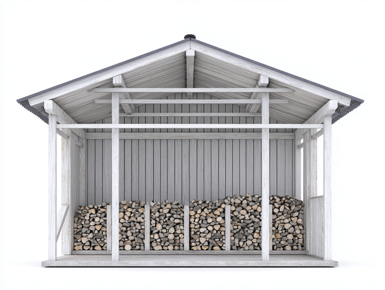 Portalegna - Legno-Metallo - 220x90x195 cm - Bianco-Grigio - Stile moderno da esterno-Vivaihome