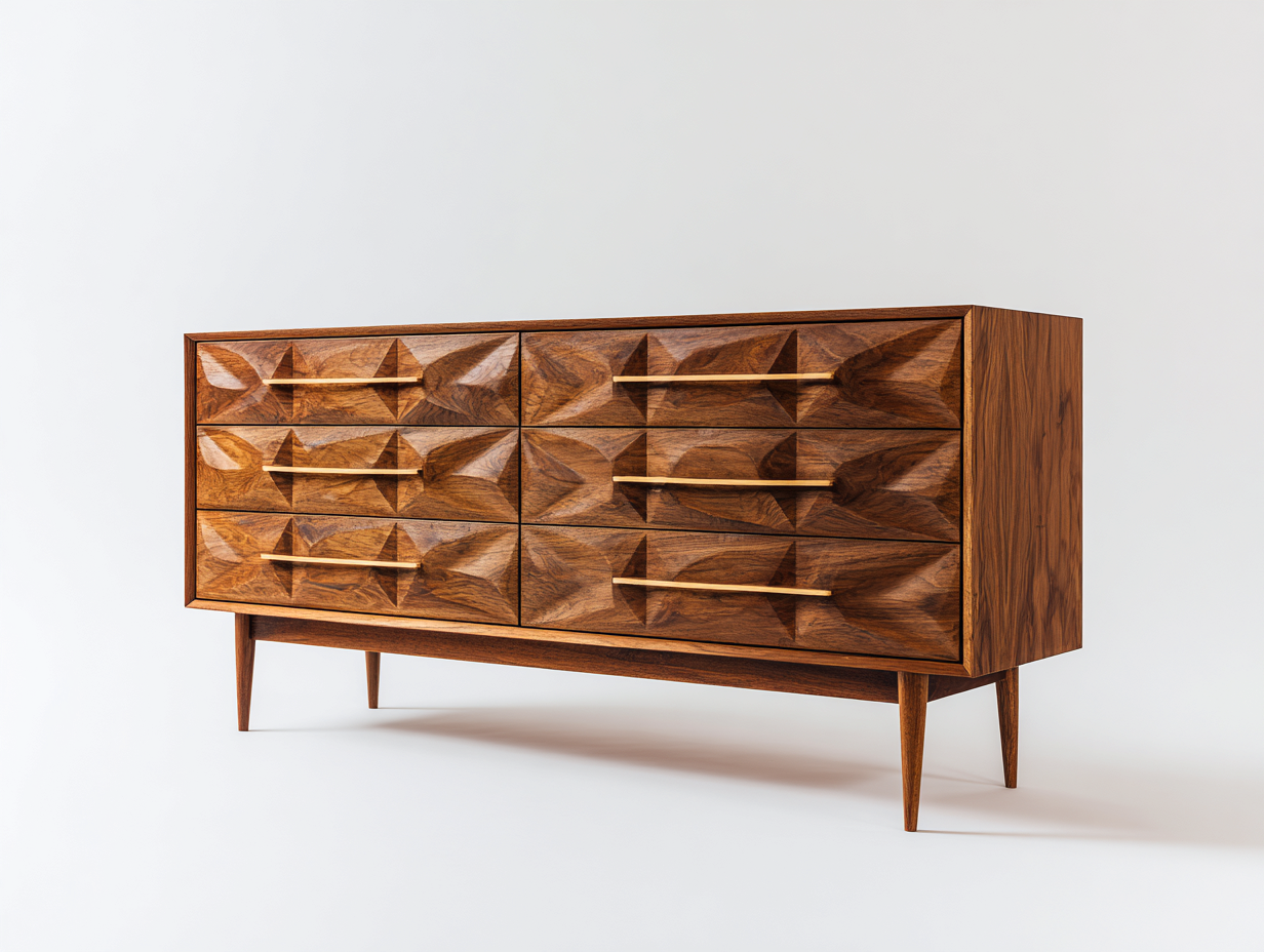 Cassettiera - legno massello-metallo - 168x52x86 cm - marrone - stile mid-century design geometrico-Vivaihome