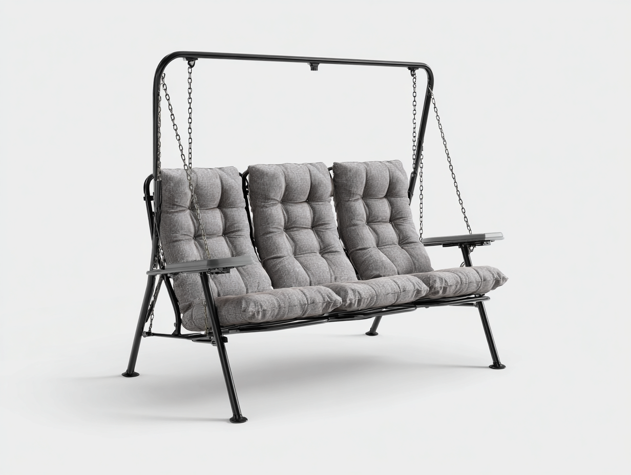 Gartenschaukeln Metall 180x110x170 cm Schwarz Grau - geeignet für Garten Terrasse - Modernes Design mit 3 Sitzplätzen und Polsterung-Corilahaus