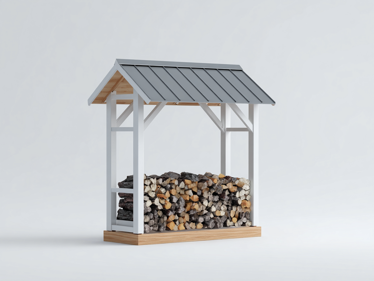 Kaminholzregal Holz Metall 100x40x140 cm Weiß Natur - geeignet für Garten Terrasse - Modernes Design mit Dach und offener Lagerung-Corilahaus