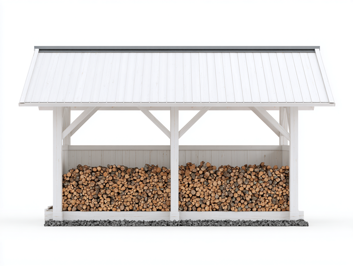 Kaminholzregal Holz Metall 180x70x150 cm Weiß Grau - geeignet für Garten Terrasse - Großes offenes Design mit Dach und stabiler Konstruktion-Corilahaus