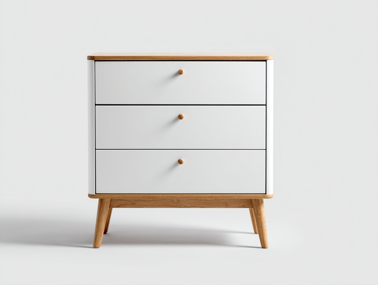 Nachttisch Holz MDF 60x40x65 cm Weiß Naturholz - geeignet für Schlafzimmer - Skandinavisches Design mit 3 Schubladen-Corilahaus