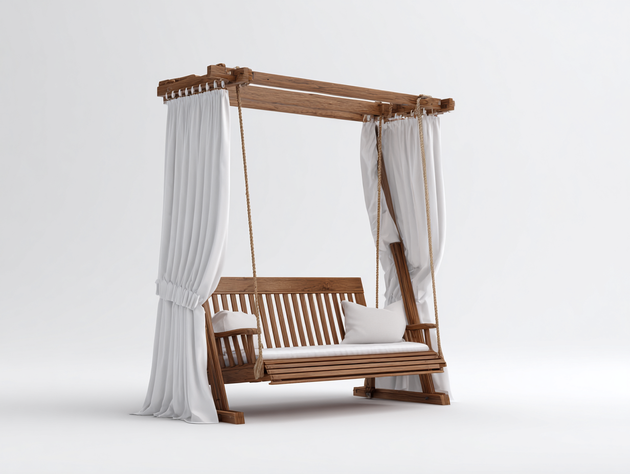Gartenschaukeln Holz 180x120x200 cm Naturholz Weiß - geeignet für Garten Terrasse - Klassisches Design mit Dachrahmen und Vorhängen-Corilahaus
