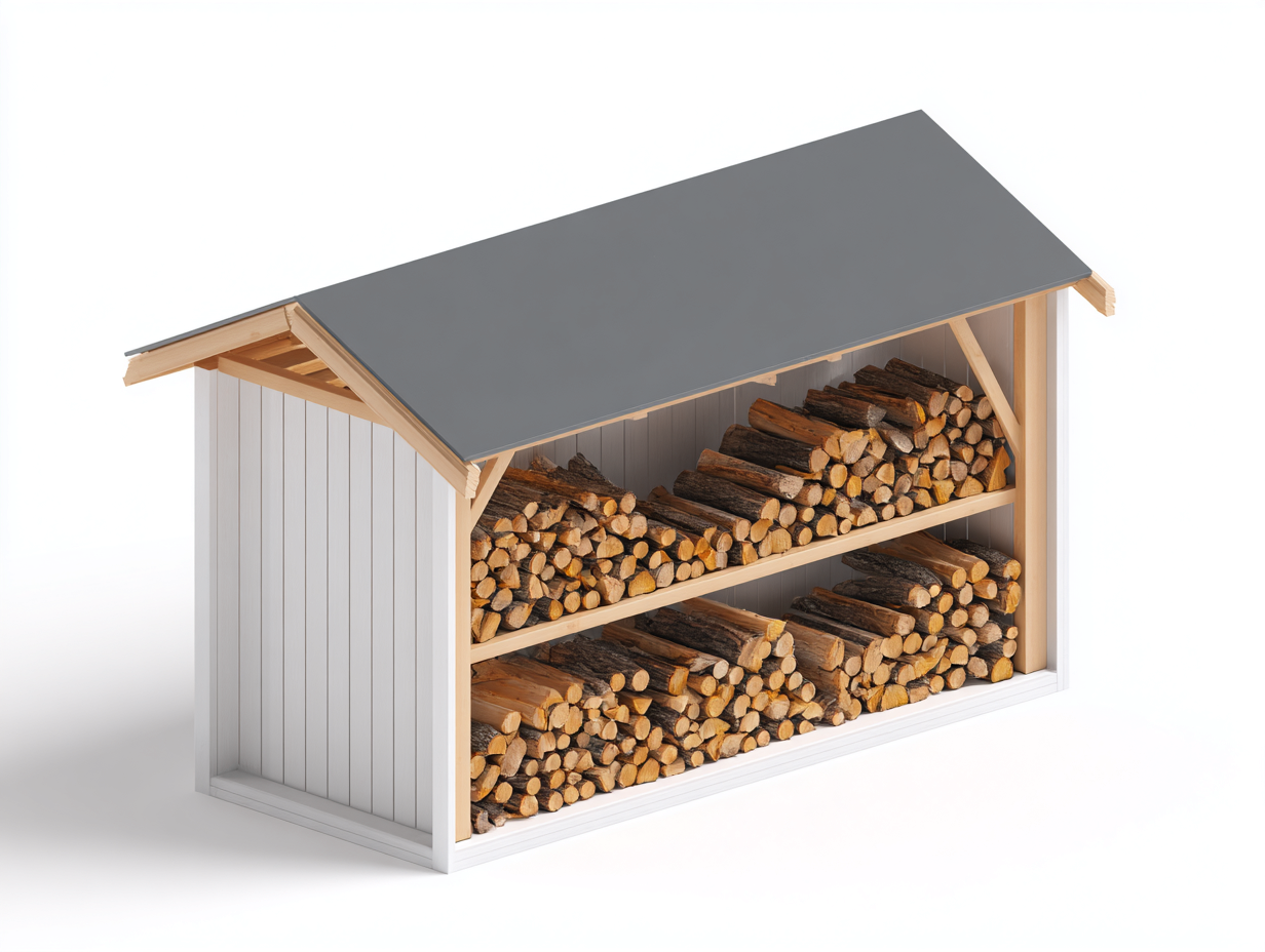 Kaminholzregal Holz Metall 150x50x120 cm Weiß Natur - geeignet für Garten Terrasse - Modernes Design mit Dach und zweistufiger Lagerung-Corilahaus