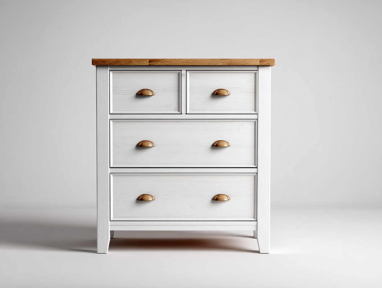 Nachttisch Holz MDF 60x40x65 cm Weiß Naturholz - geeignet für Schlafzimmer - Klassisches Design mit 4 Schubladen-Corilahaus