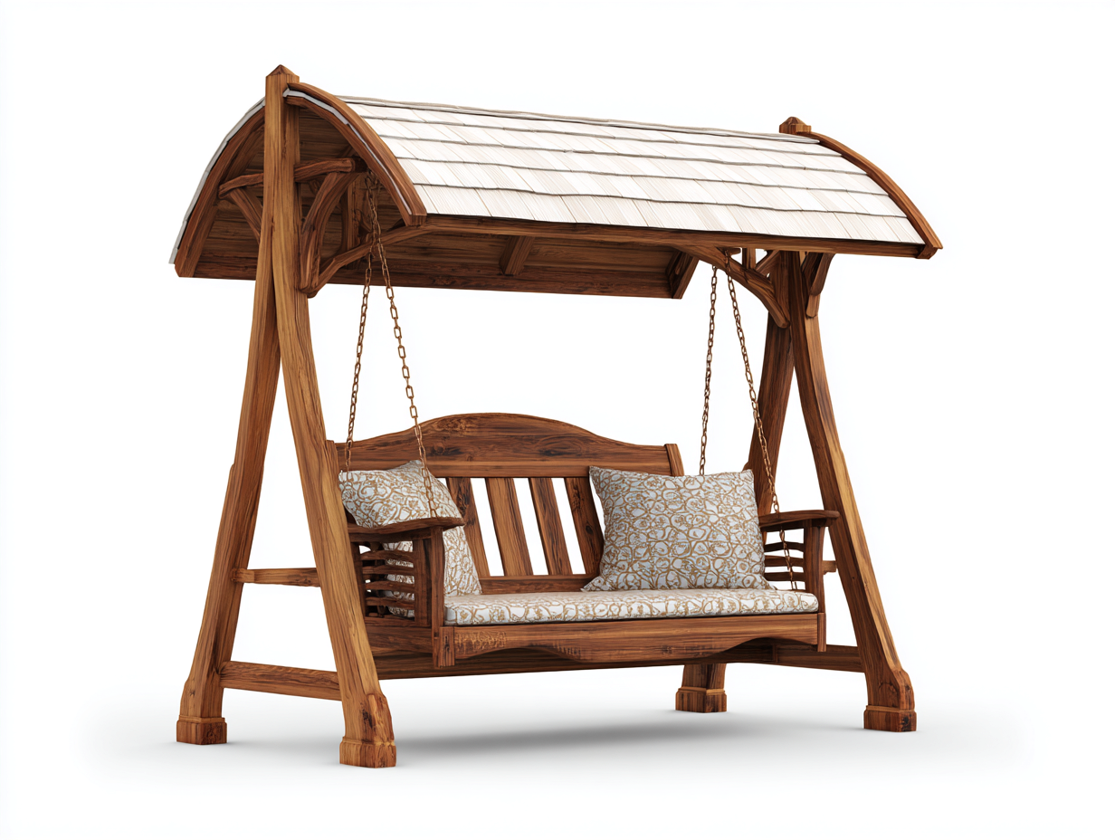 Gartenschaukeln Holz 190x120x200 cm Braun Beige - geeignet für Garten Terrasse - Klassisches Design mit Dach und Kettenaufhängung-Corilahaus