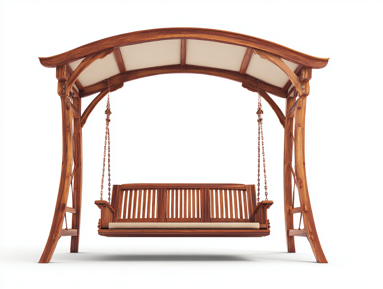 Gartenschaukeln Holz 200x120x205 cm Braun Beige - geeignet für Garten Terrasse - Elegantes Design mit geschwungenem Dach und Kettenaufhängung-Corilahaus